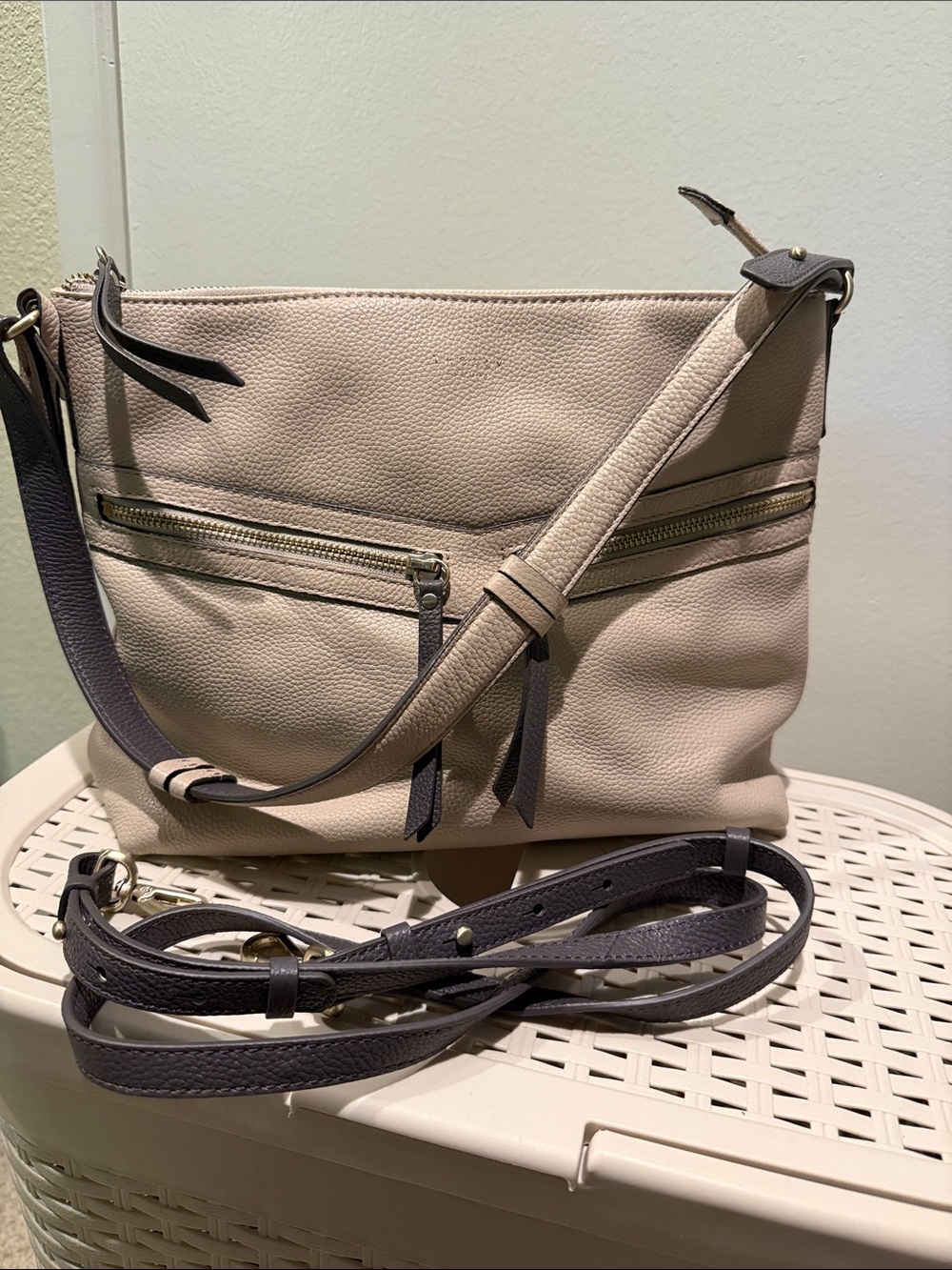 RADLEY LONDON Beige and Gray Two-Tone Crossbody with Front Zips